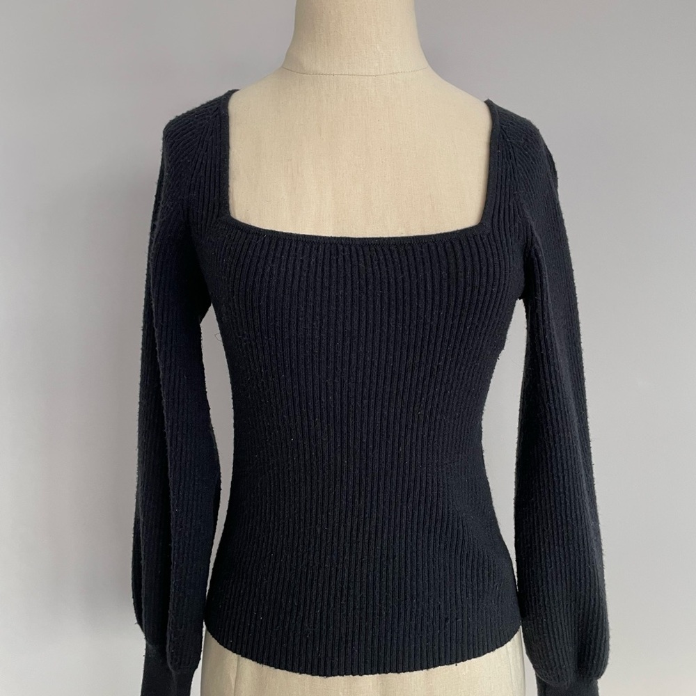 Oak + Fort Square Neck Black Ribbed Sweater